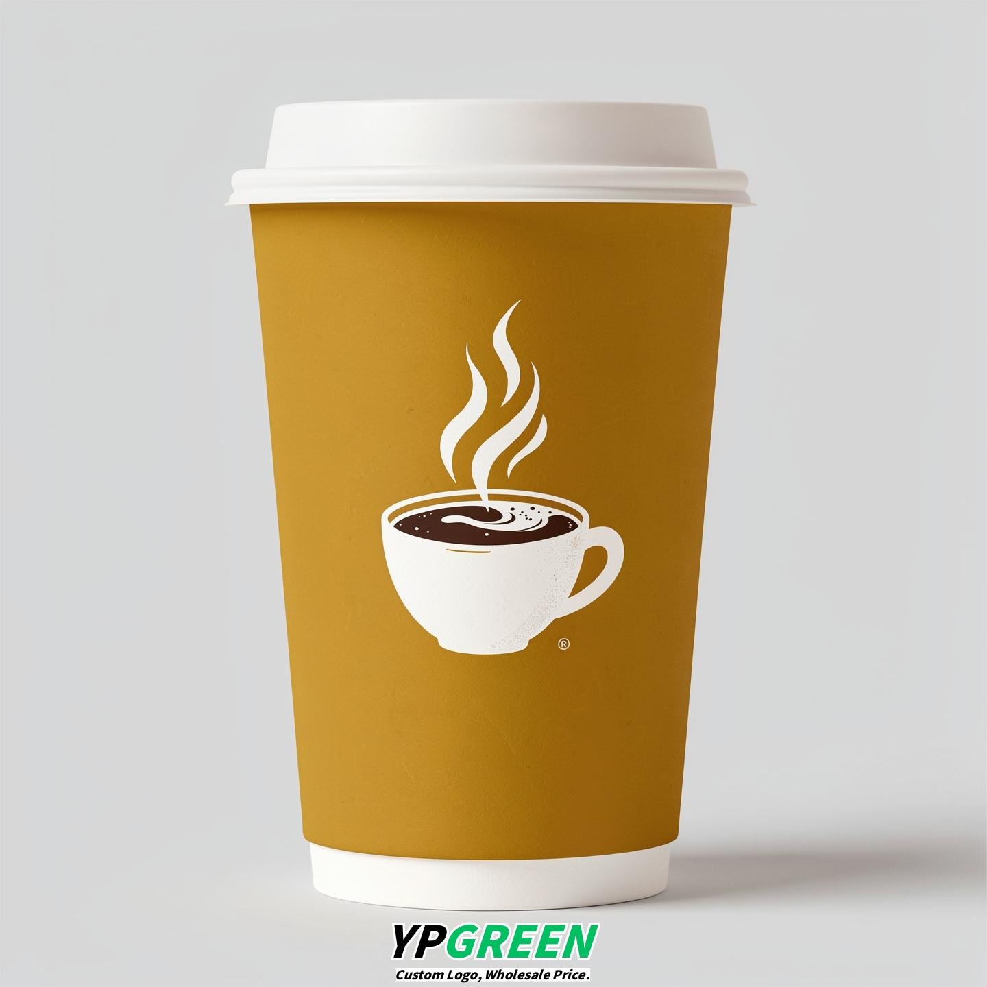 Mustard Hot Coffee Icon Paper Cups - Disposable Steaming Coffee Design