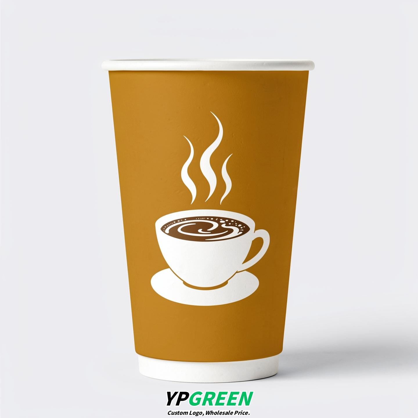 Mustard Hot Coffee Icon Paper Cups - Disposable Steaming Coffee Design