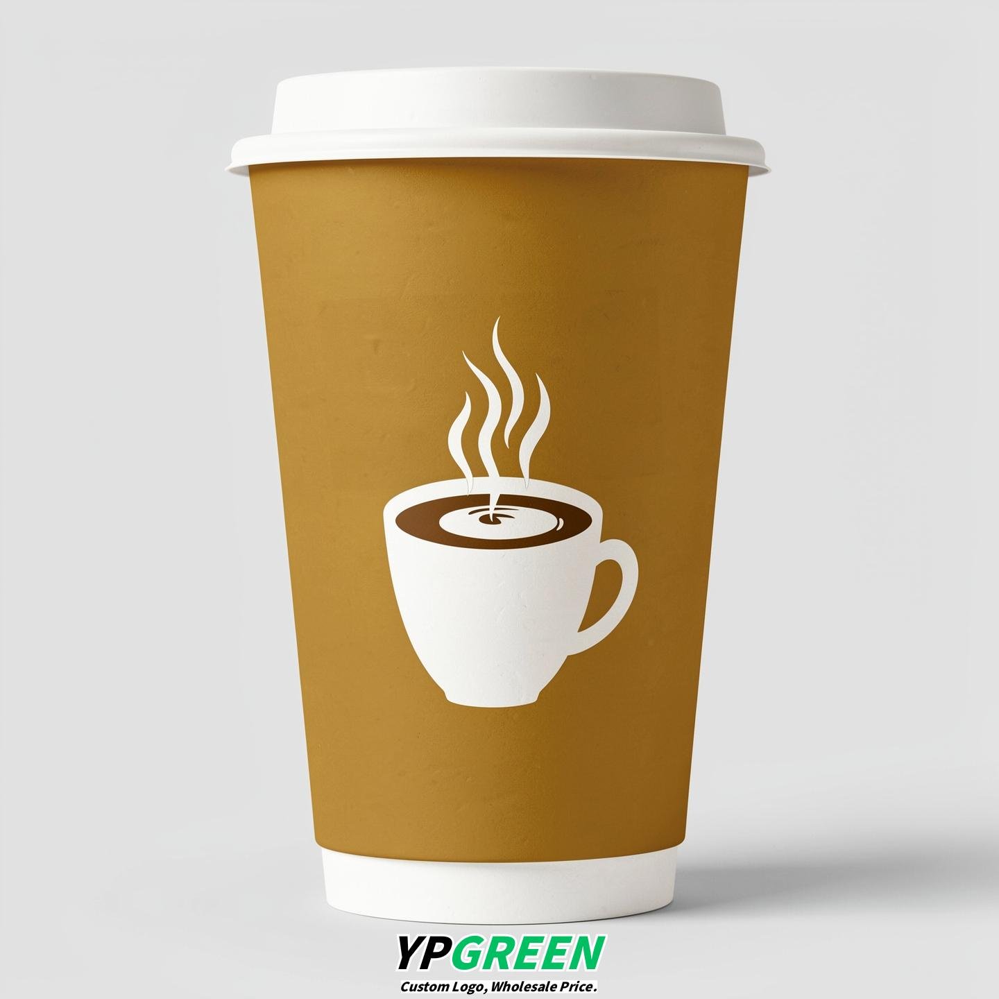 Mustard Hot Coffee Icon Paper Cups - Disposable Steaming Coffee Design