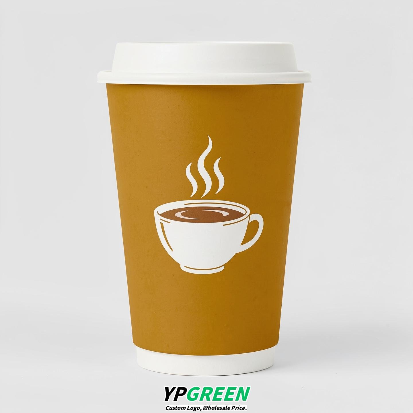 Mustard Hot Coffee Icon Paper Cups - Disposable Steaming Coffee Design