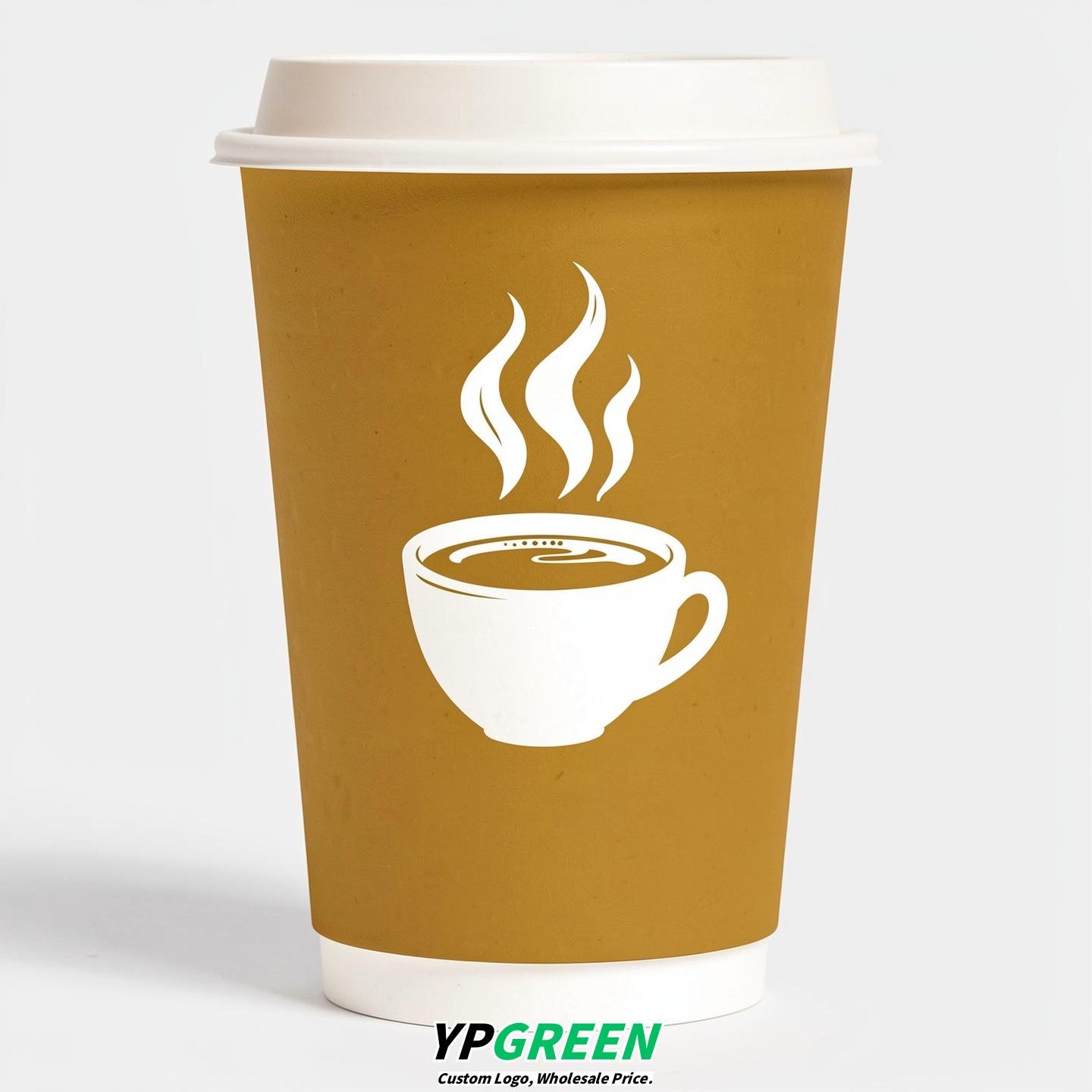 Mustard Hot Coffee Icon Paper Cups - Disposable Steaming Coffee Design