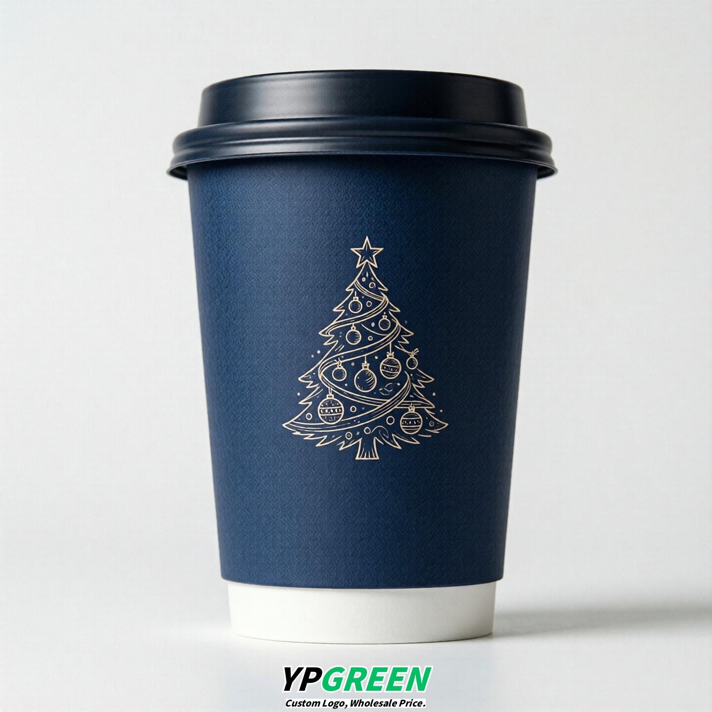 Navy Blue Paper Cups with Christmas Design 8-24oz