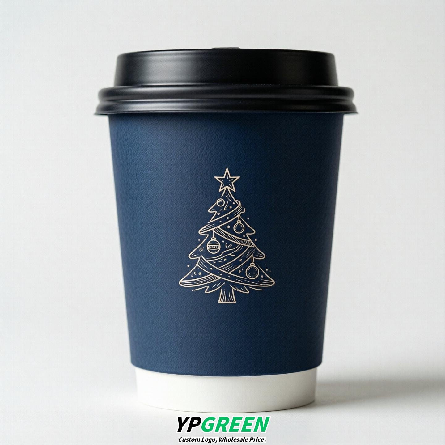 Navy Blue Paper Cups with Christmas Design 8-24oz