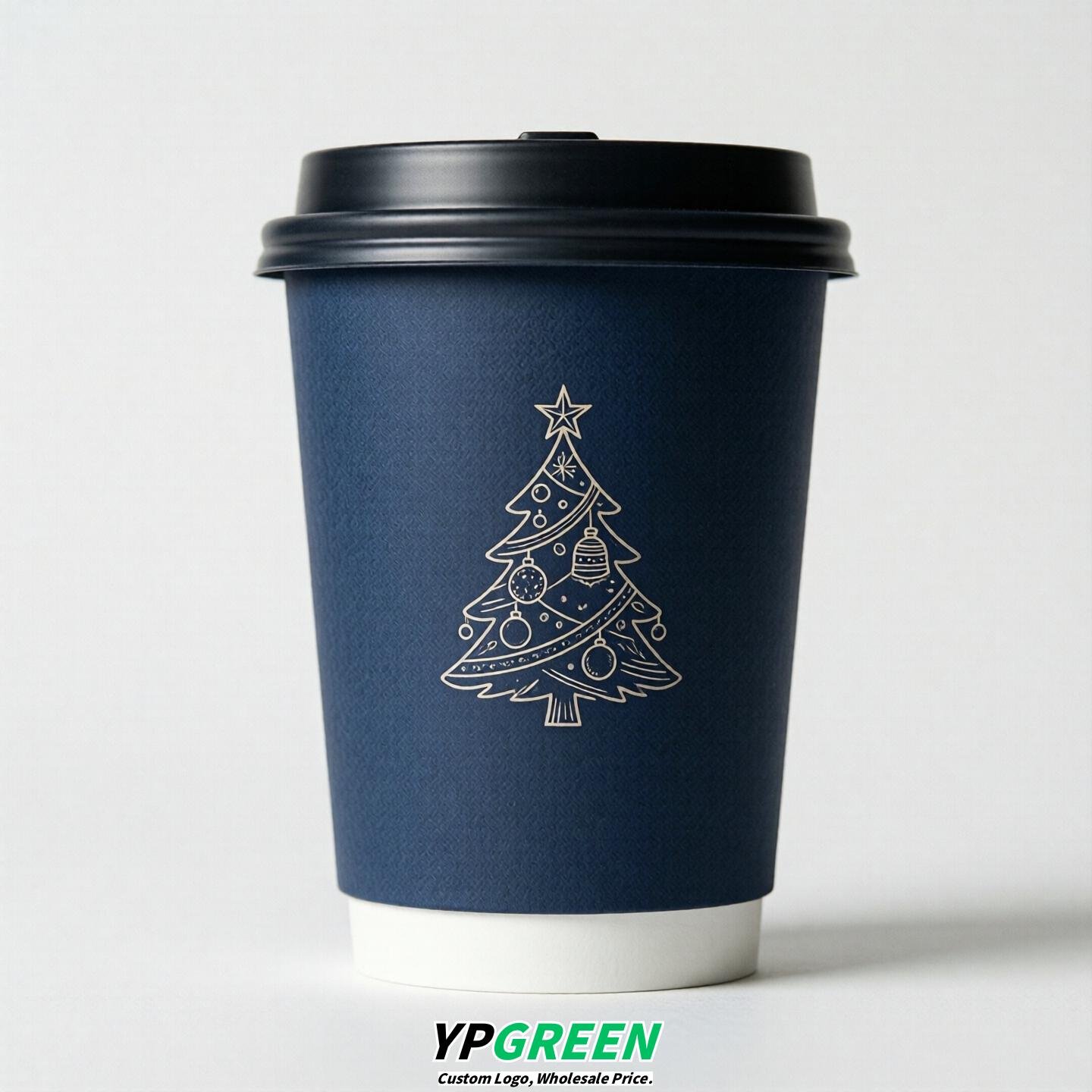 Navy Blue Paper Cups with Christmas Design 8-24oz