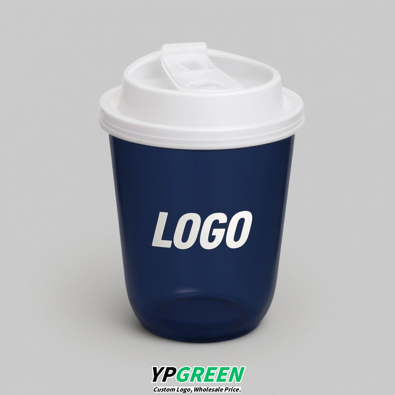 Navy Blue U Shape Cups with Lid - Custom Logo PP & PET Plastic Disposable