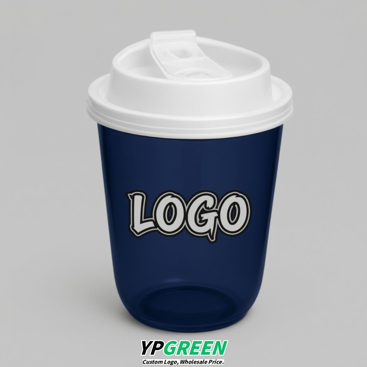 Navy Blue U Shape Cups with Lid - Custom Logo PP & PET Plastic Disposable