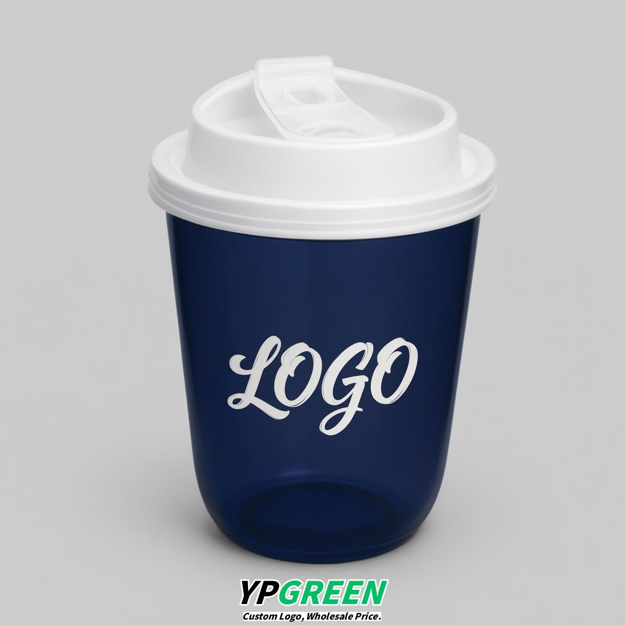 Navy Blue U Shape Cups with Lid - Custom Logo PP & PET Plastic Disposable