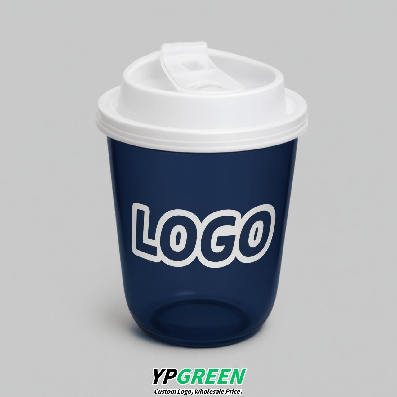 Navy Blue U Shape Cups with Lid - Custom Logo PP & PET Plastic Disposable