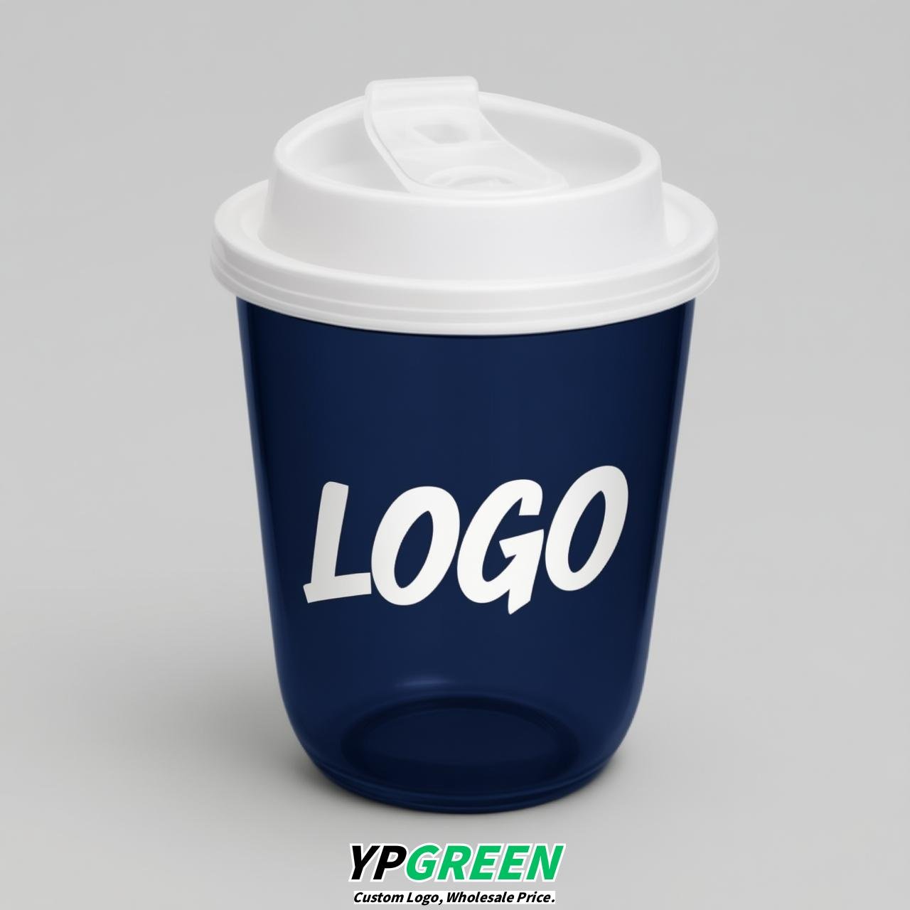 Navy Blue U Shape Cups with Lid - Custom Logo PP & PET Plastic Disposable