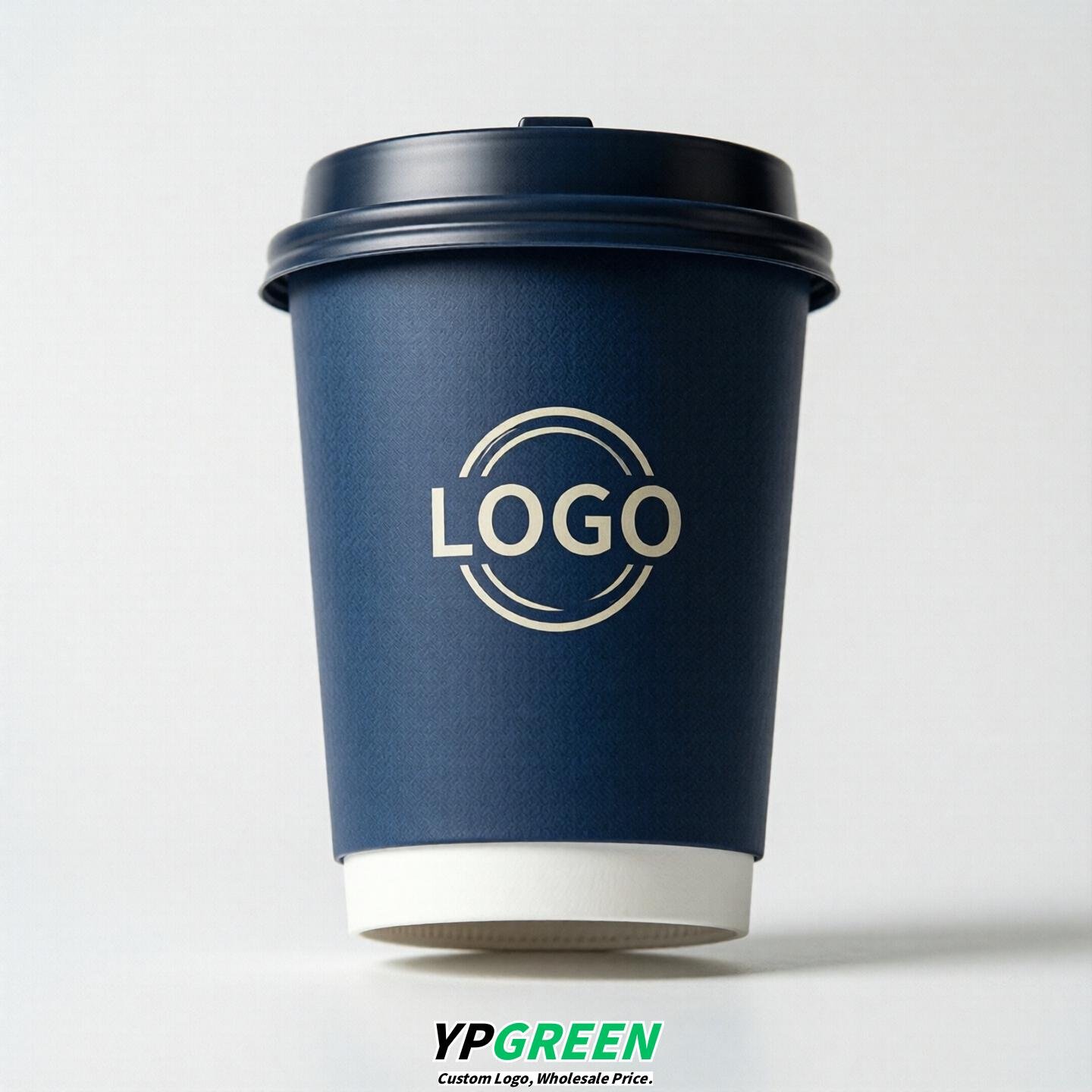 Navy Blue Custom Logo Paper Cups: 8-24oz & Double Wall