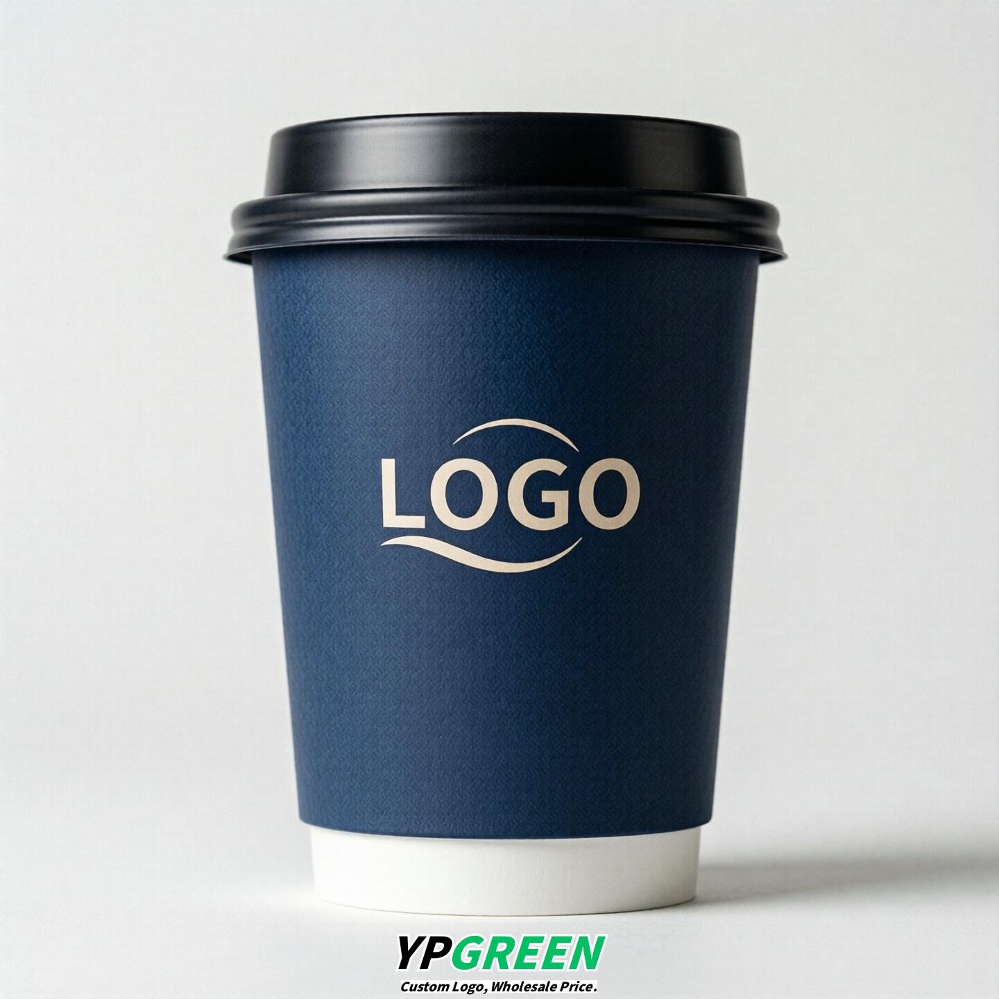 Navy Blue Custom Logo Paper Cups: 8-24oz & Double Wall