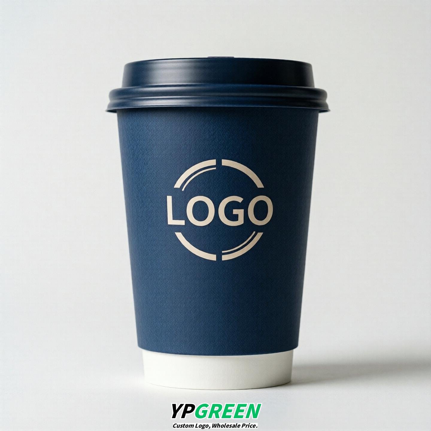 Navy Blue Custom Logo Paper Cups: 8-24oz & Double Wall