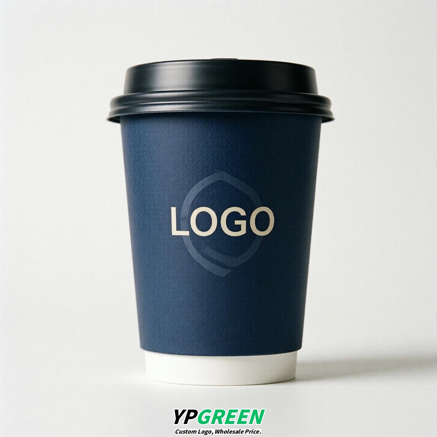 Navy Blue Custom Logo Paper Cups: 8-24oz & Double Wall