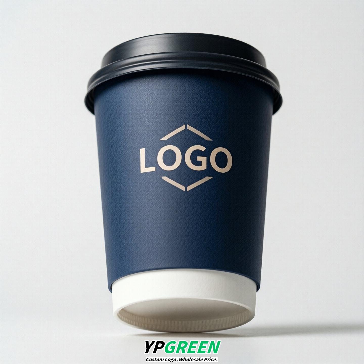 Navy Blue Custom Logo Paper Cups: 8-24oz & Double Wall