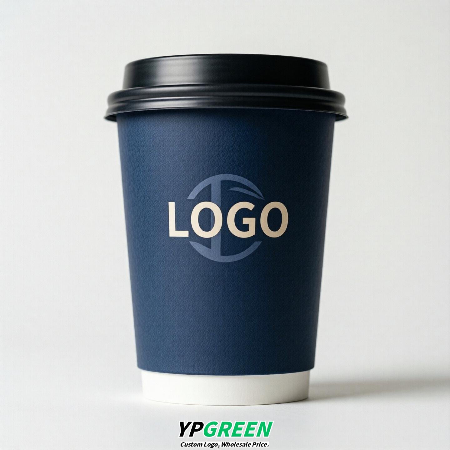 Navy Blue Custom Logo Paper Cups: 8-24oz & Double Wall