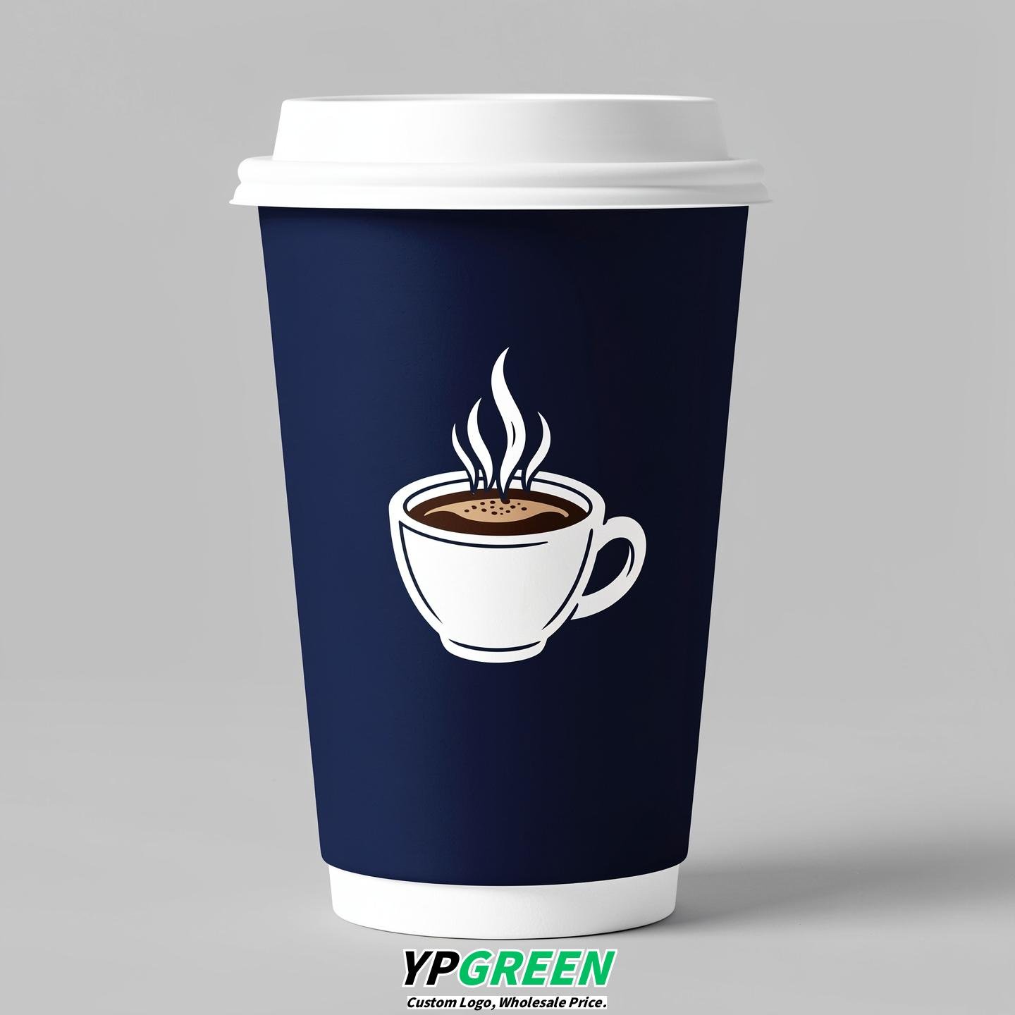 Navy Blue Hot Coffee Icon Paper Cups - Disposable Steaming Coffee Design
