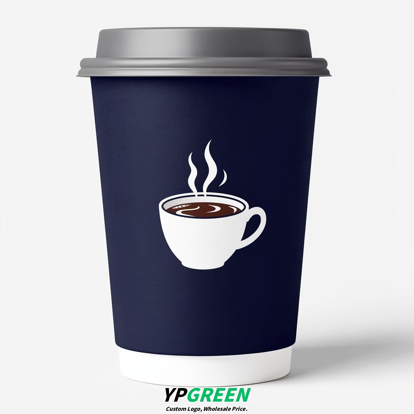 Navy Blue Hot Coffee Icon Paper Cups - Disposable Steaming Coffee Design