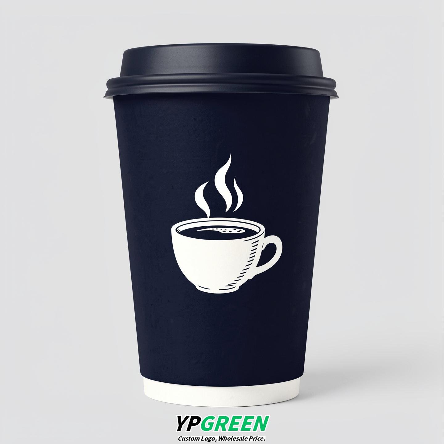 Navy Blue Hot Coffee Icon Paper Cups - Disposable Steaming Coffee Design