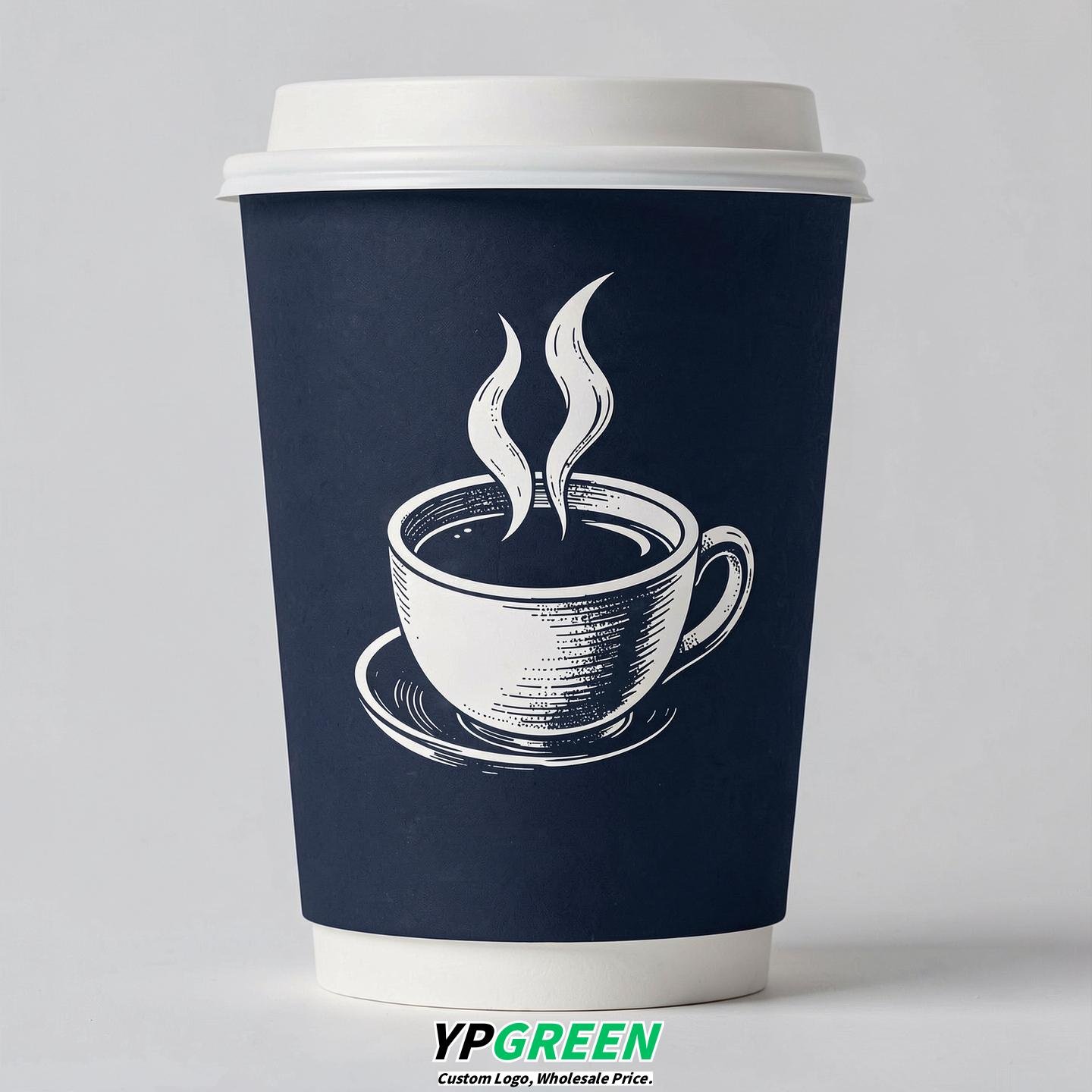 Navy Blue Hot Coffee Icon Paper Cups - Disposable Steaming Coffee Design Navy Blue Hot Coffee Icon Paper Cups - Disposable Steaming Coffee Design