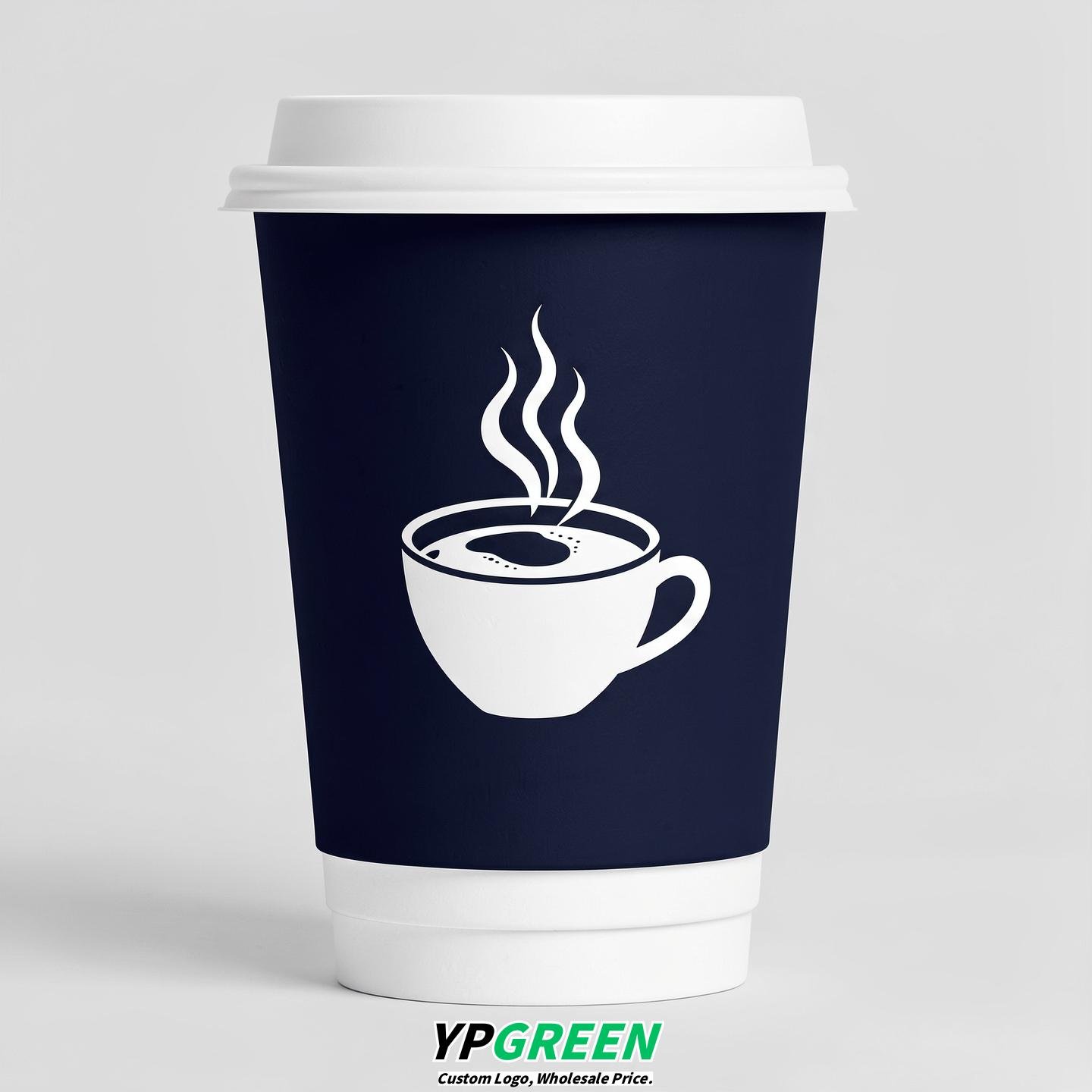 Navy Blue Hot Coffee Icon Paper Cups - Disposable Steaming Coffee Design