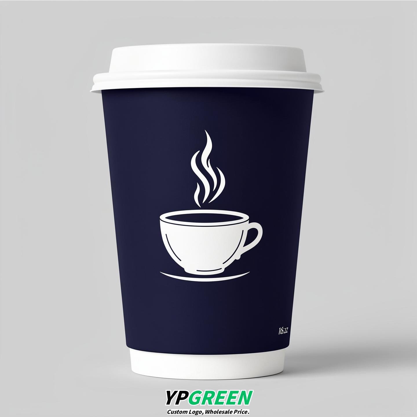 Navy Blue Hot Coffee Icon Paper Cups - Disposable Steaming Coffee Design