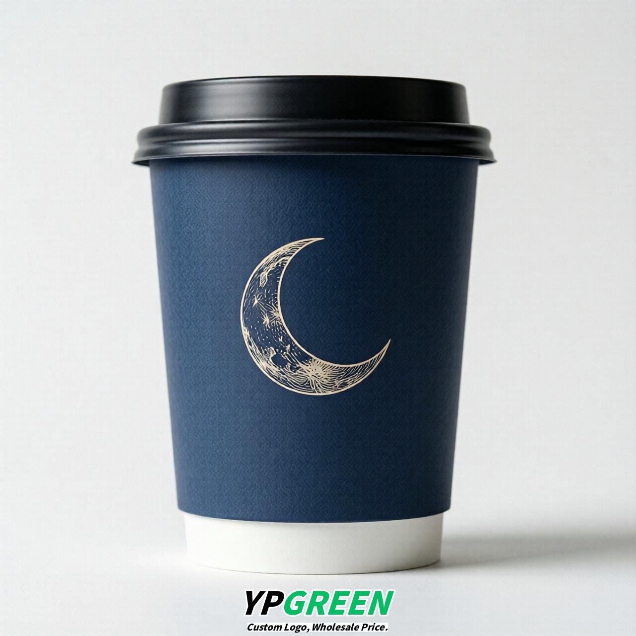 Navy Blue Moon Paper Cups with Lids 8-24oz