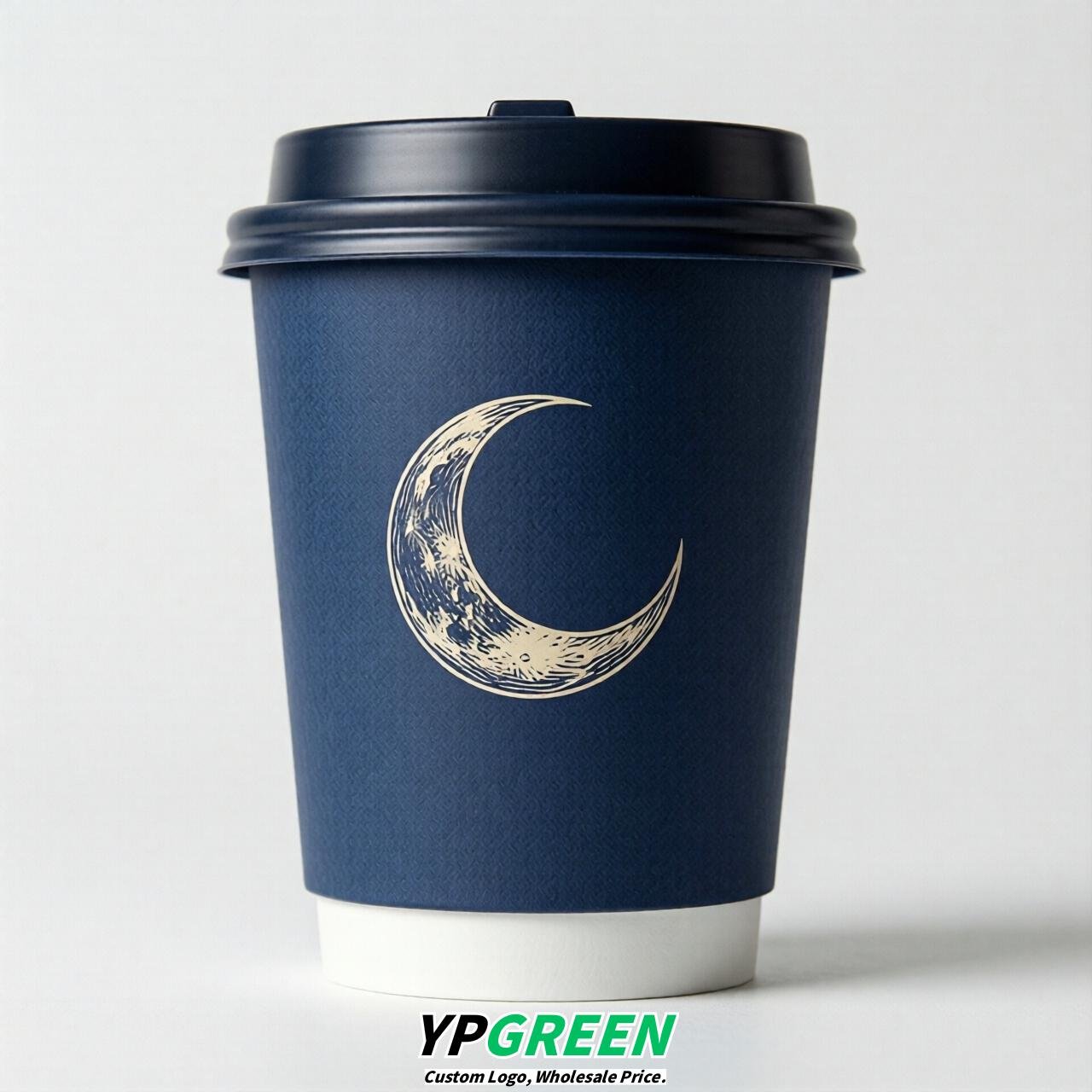 Navy Blue Moon Paper Cups with Lids 8-24oz