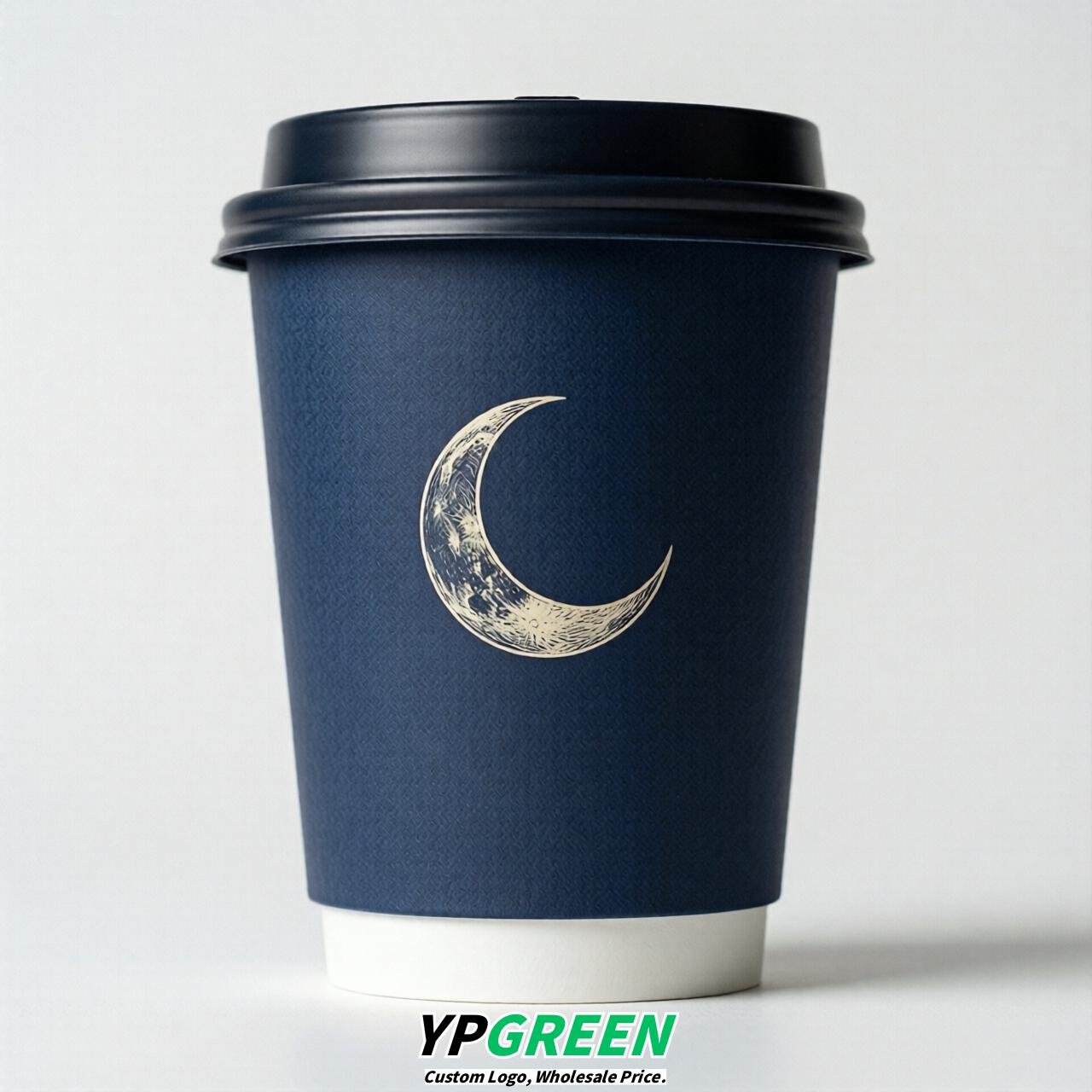 Navy Blue Moon Paper Cups with Lids 8-24oz