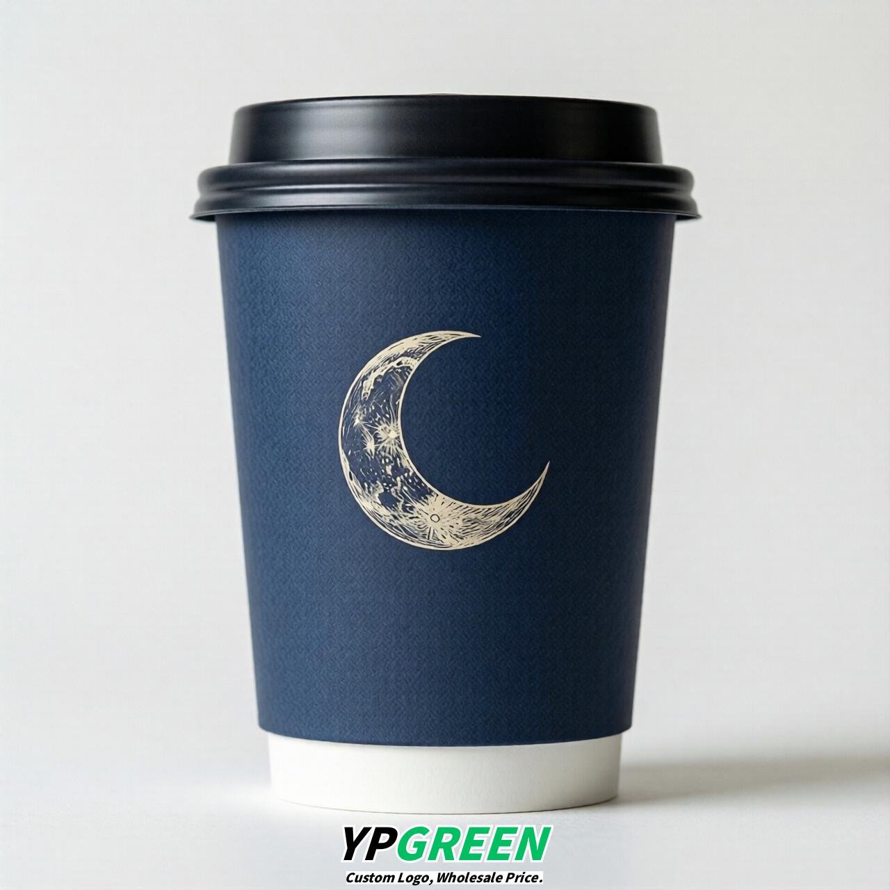 Navy Blue Moon Paper Cups with Lids 8-24oz
