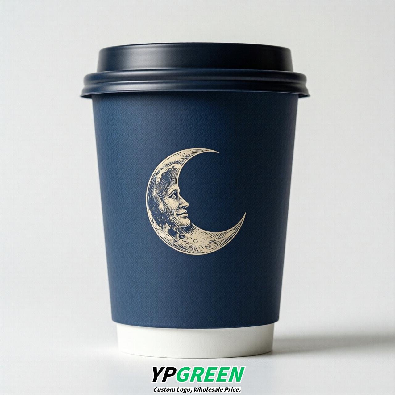 Navy Blue Moon Paper Cups with Lids 8-24oz