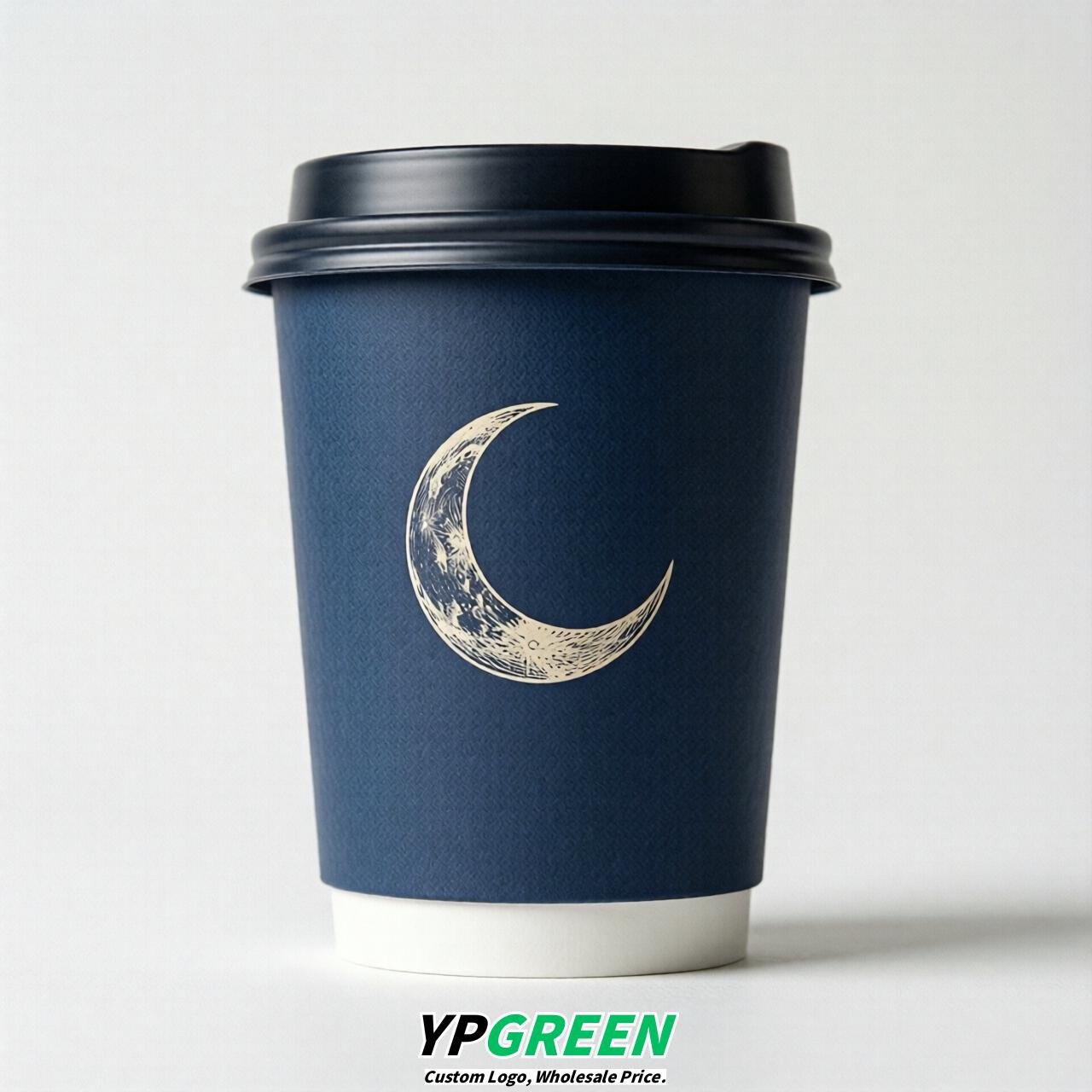 Navy Blue Moon Paper Cups with Lids 8-24oz