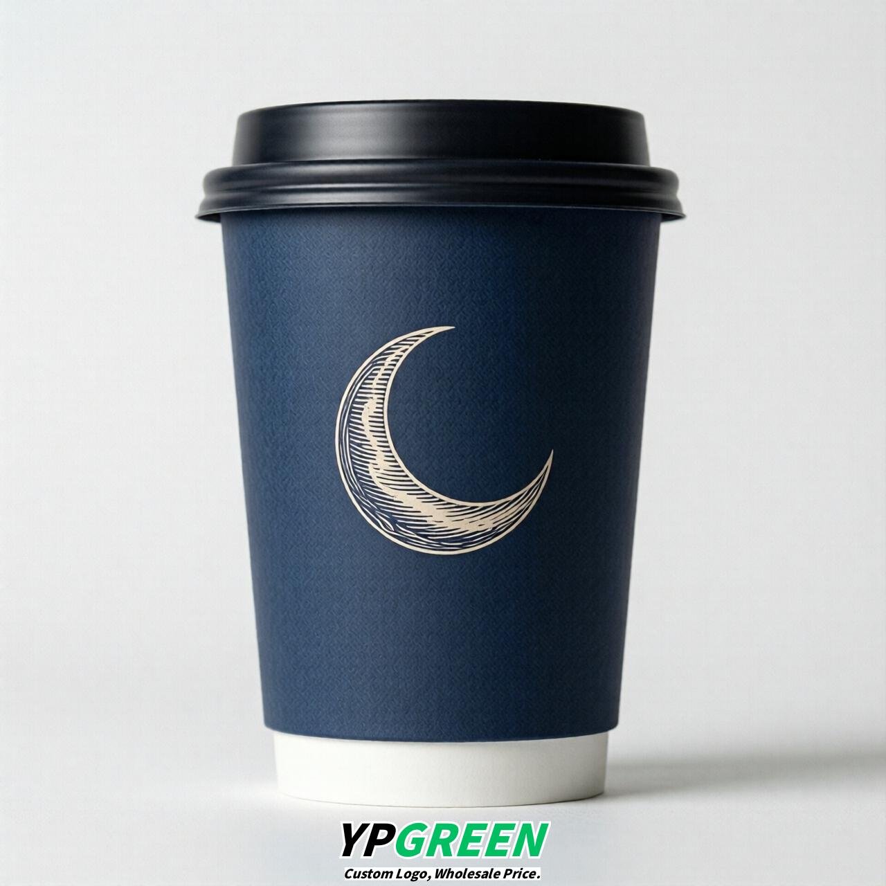 Navy Blue Moon Paper Cups with Lids 8-24oz