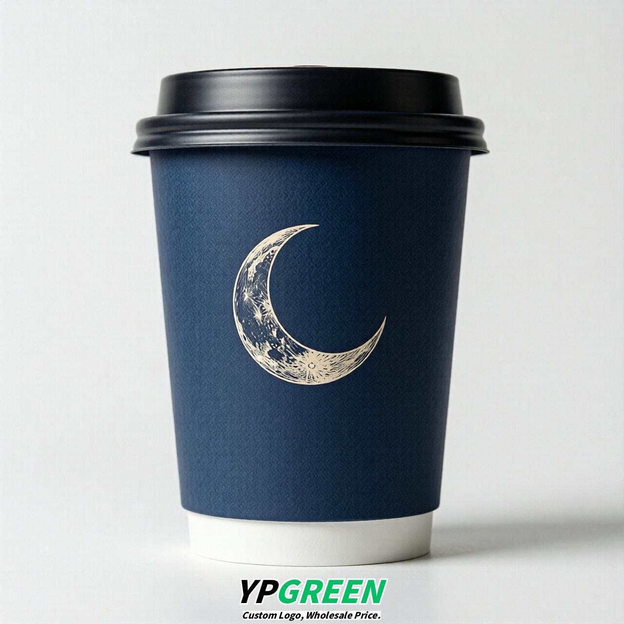 Navy Blue Moon Paper Cups with Lids 8-24oz