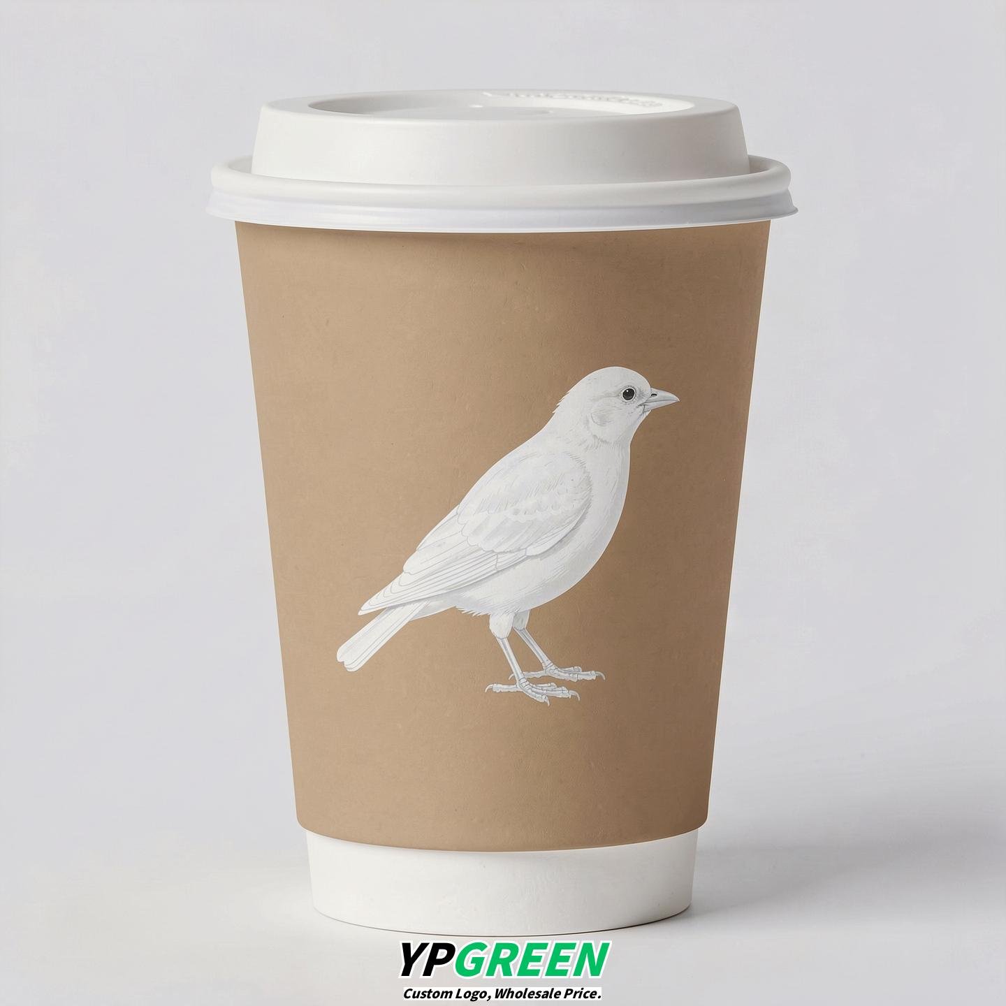 Oatmeal Paper Cups with Bird Logo & Lids 8-24oz