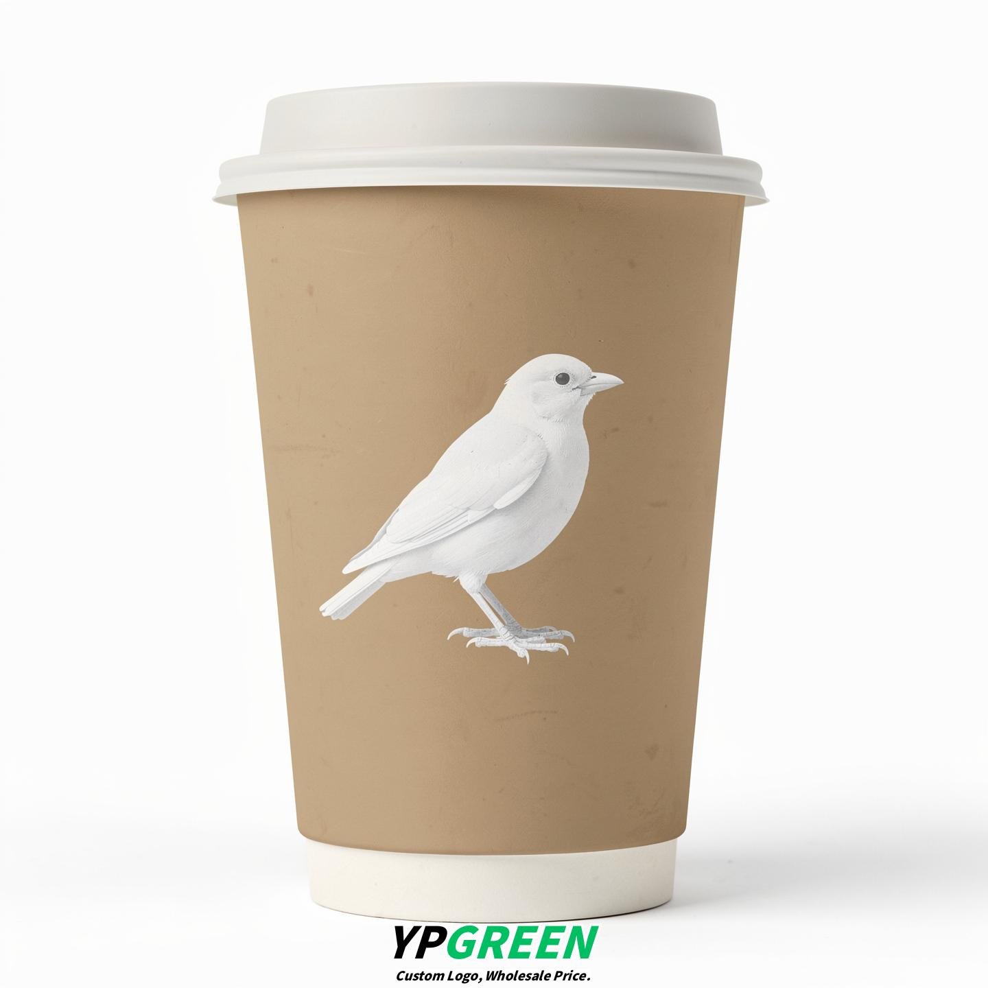 Oatmeal Paper Cups with Bird Logo & Lids 8-24oz