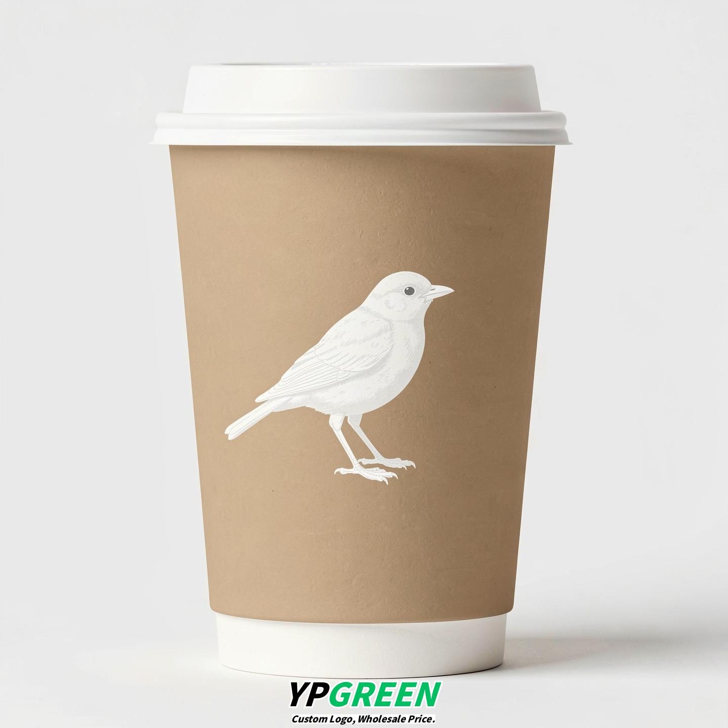 Oatmeal Paper Cups with Bird Logo & Lids 8-24oz