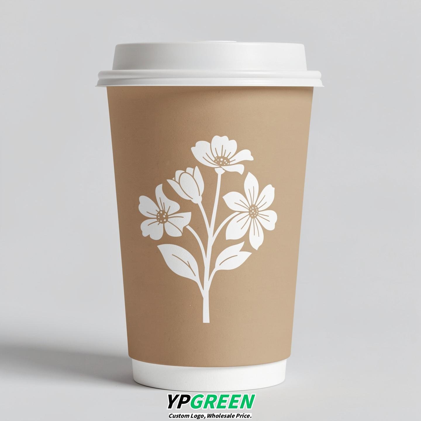 Oatmeal Floral Paper Cups with Lids 8-24oz