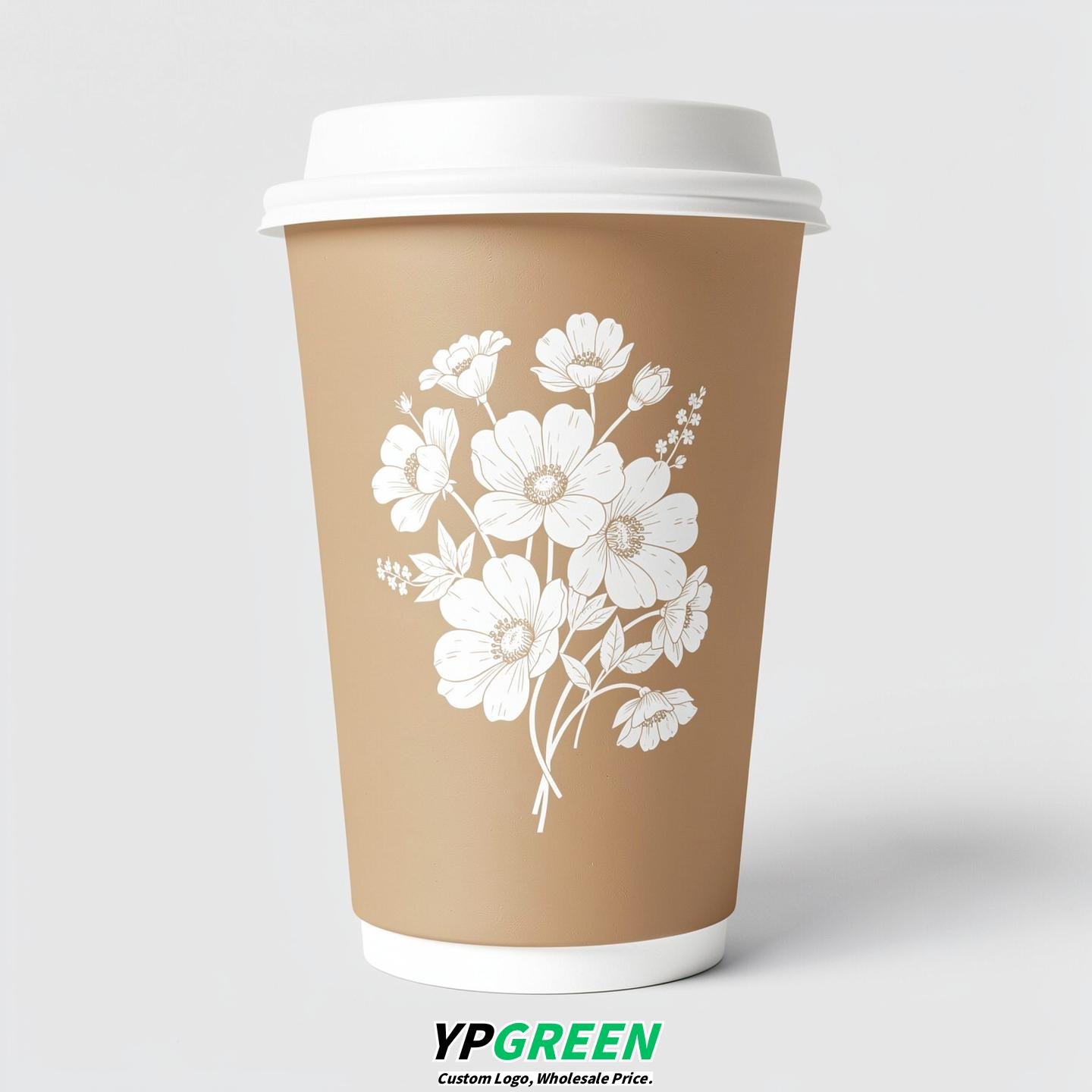 Oatmeal Floral Paper Cups with Lids 8-24oz