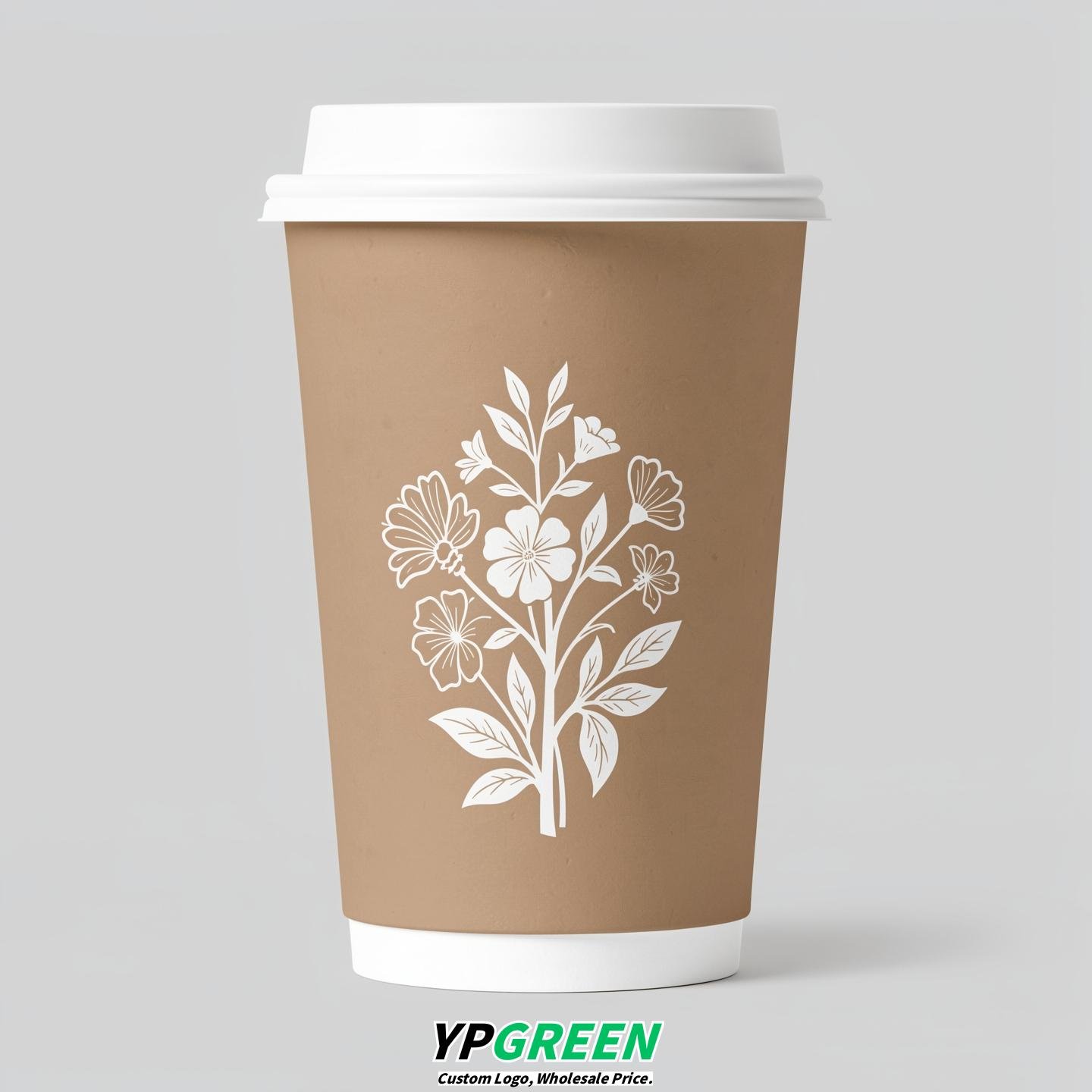 Oatmeal Floral Paper Cups with Lids 8-24oz