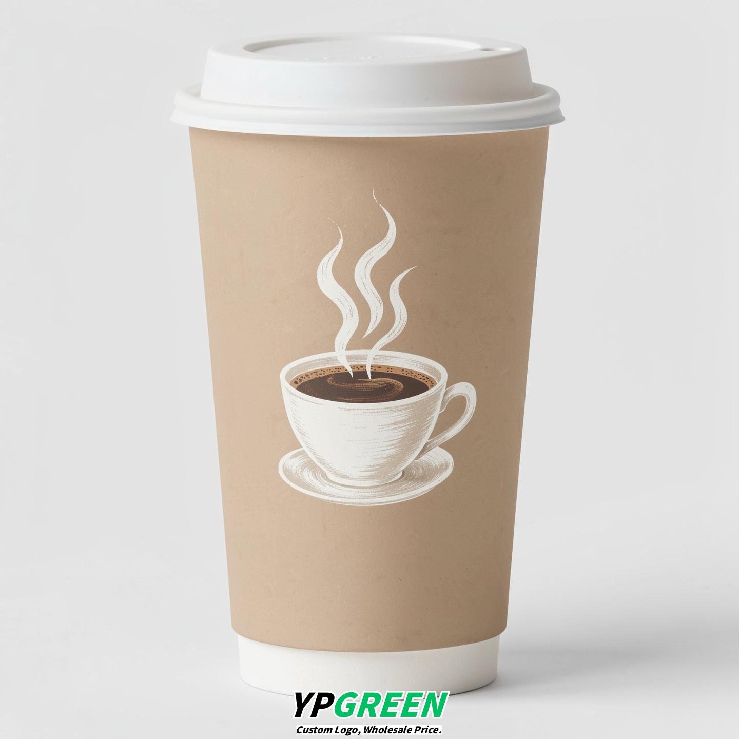 Oatmeal Hot Coffee Icon Paper Cups - Disposable Steaming Coffee Design