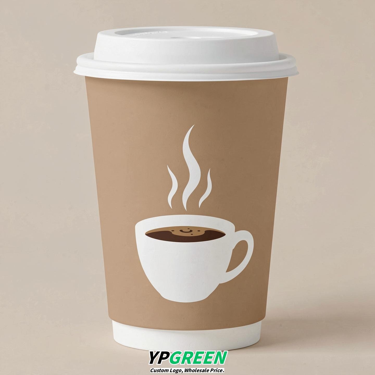 Oatmeal Hot Coffee Icon Paper Cups - Disposable Steaming Coffee Design