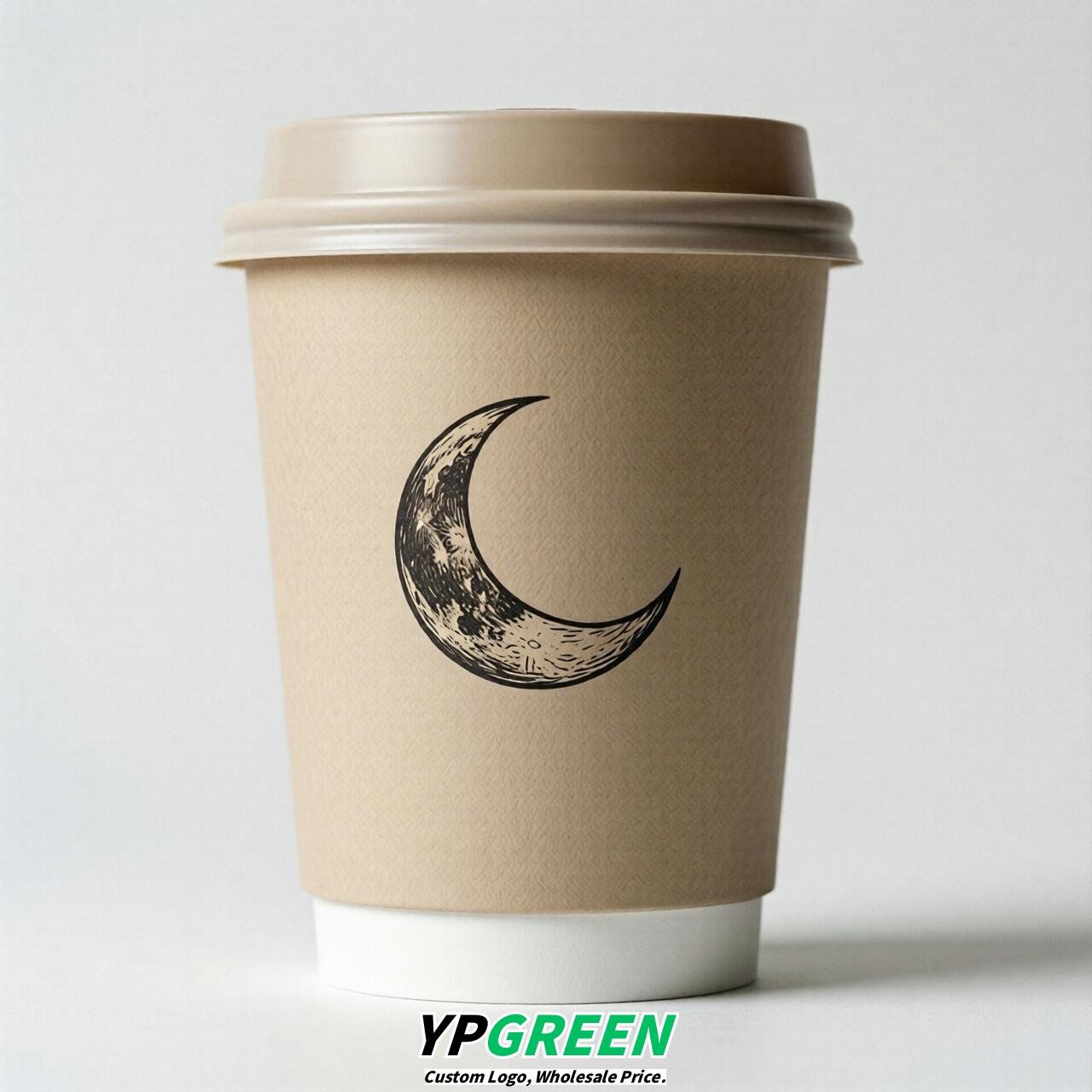 Oatmeal Moon Paper Cups with Lids 8-24oz
