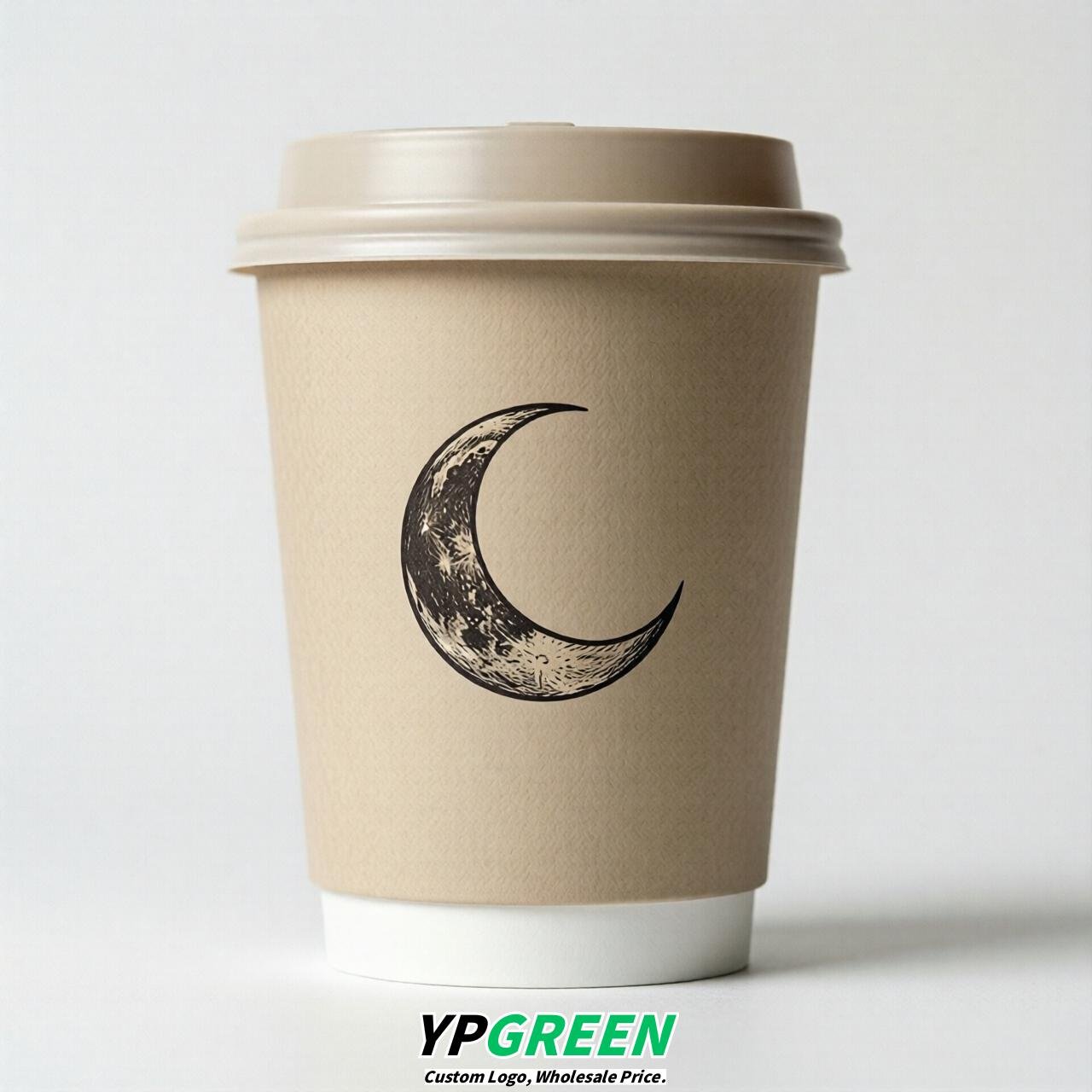 Oatmeal Moon Paper Cups with Lids 8-24oz