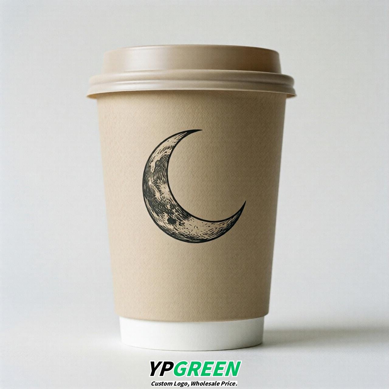 Oatmeal Moon Paper Cups with Lids 8-24oz