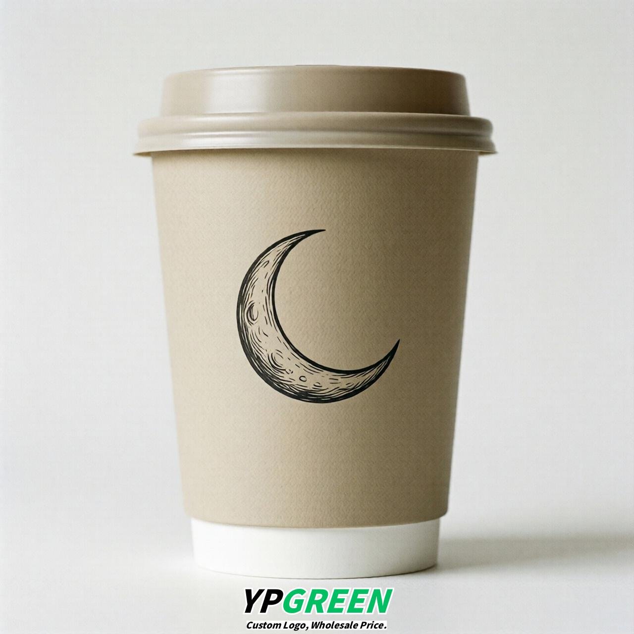 Oatmeal Moon Paper Cups with Lids 8-24oz