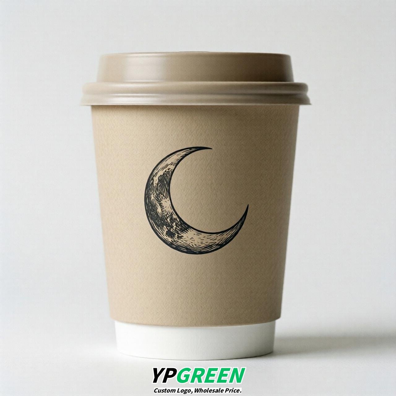 Oatmeal Moon Paper Cups with Lids 8-24oz