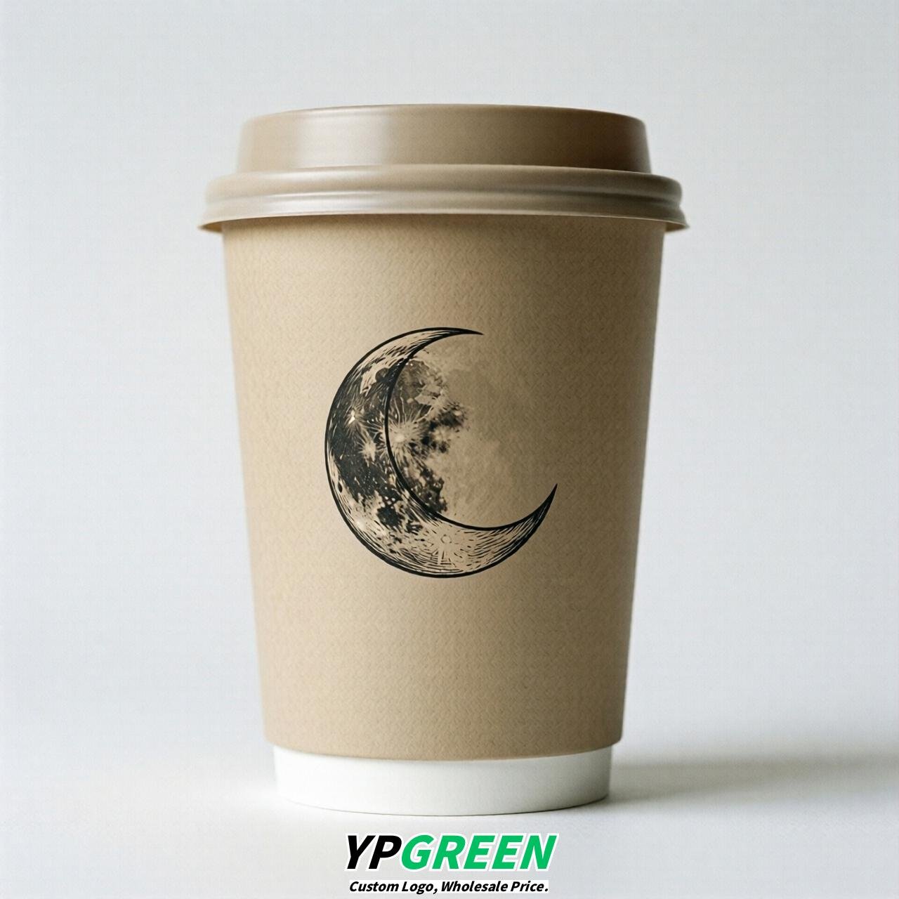 Oatmeal Moon Paper Cups with Lids 8-24oz
