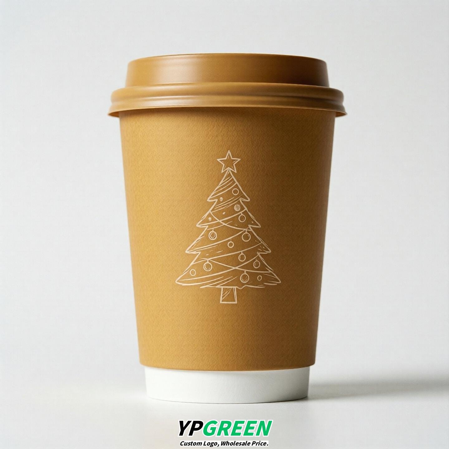 Ochre Paper Cups with Christmas Design 8-24oz