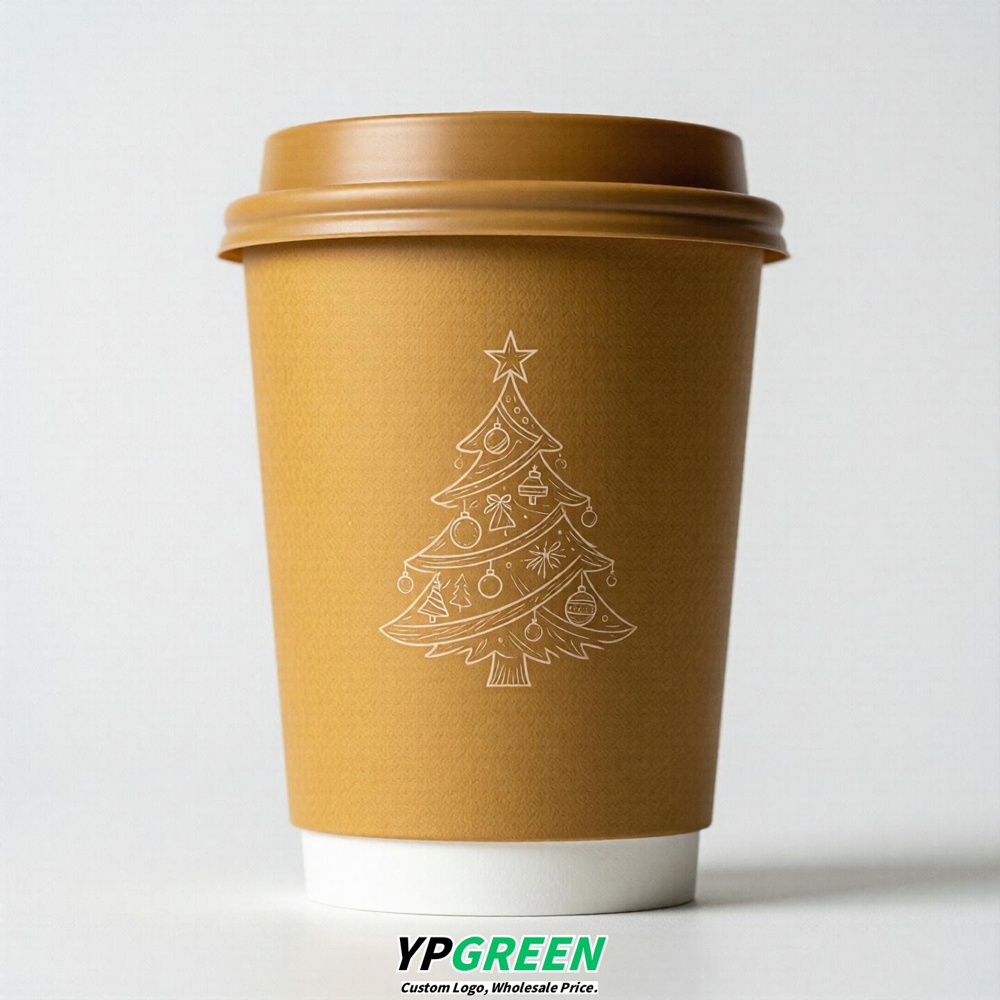Ochre Paper Cups with Christmas Design 8-24oz