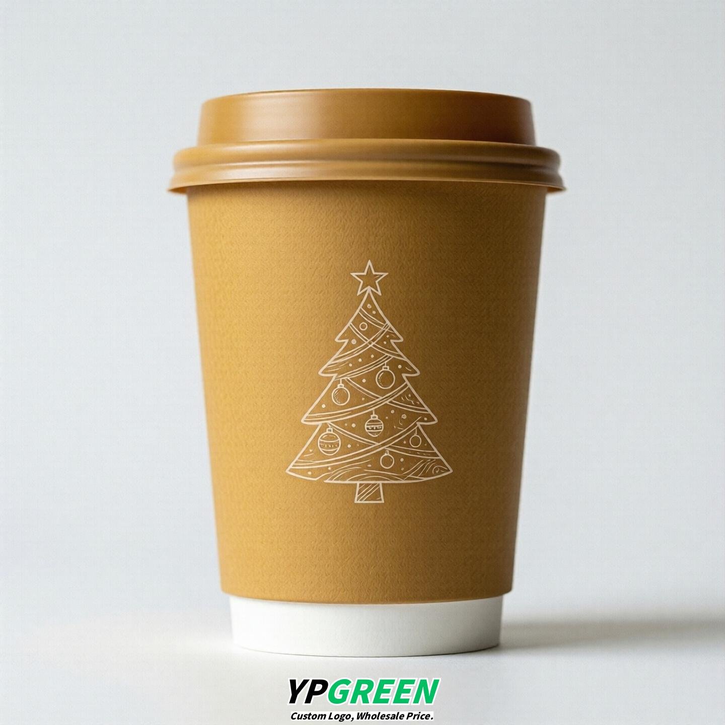 Ochre Paper Cups with Christmas Design 8-24oz